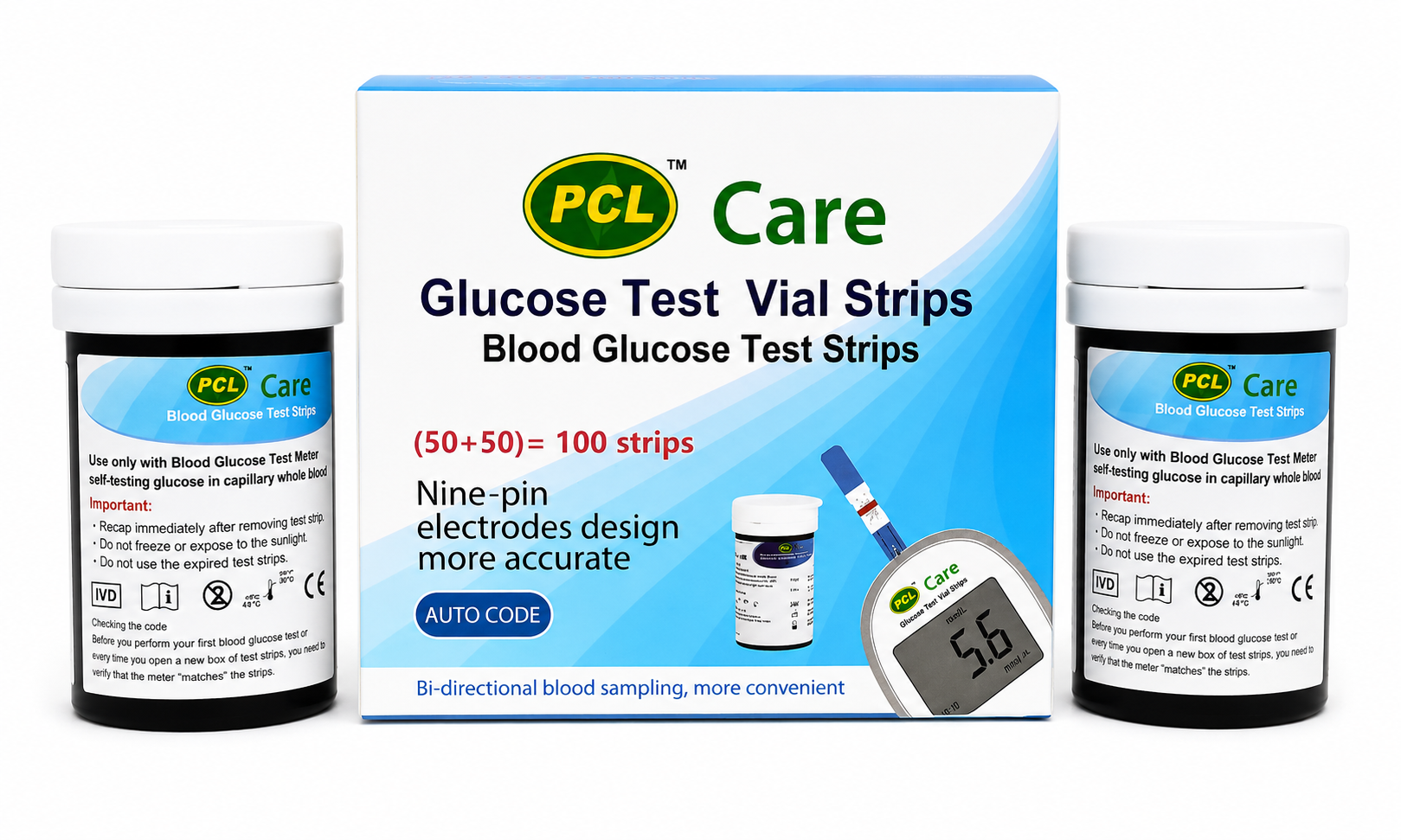 PCL Care Glucose Test Vial Strips- 1  Box- 50+50=100 Pc